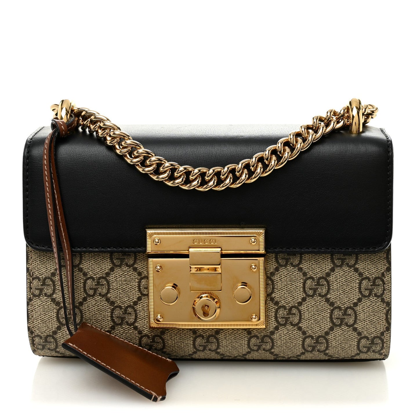 GG Supreme Monogram Calfskin Small Padlock Shoulder Bag Beige Black Cuir