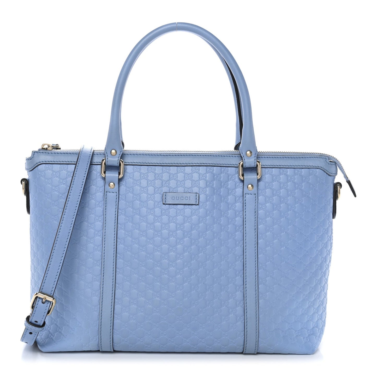 Soft Microguccissima Small Zippered Satchel Light Blue