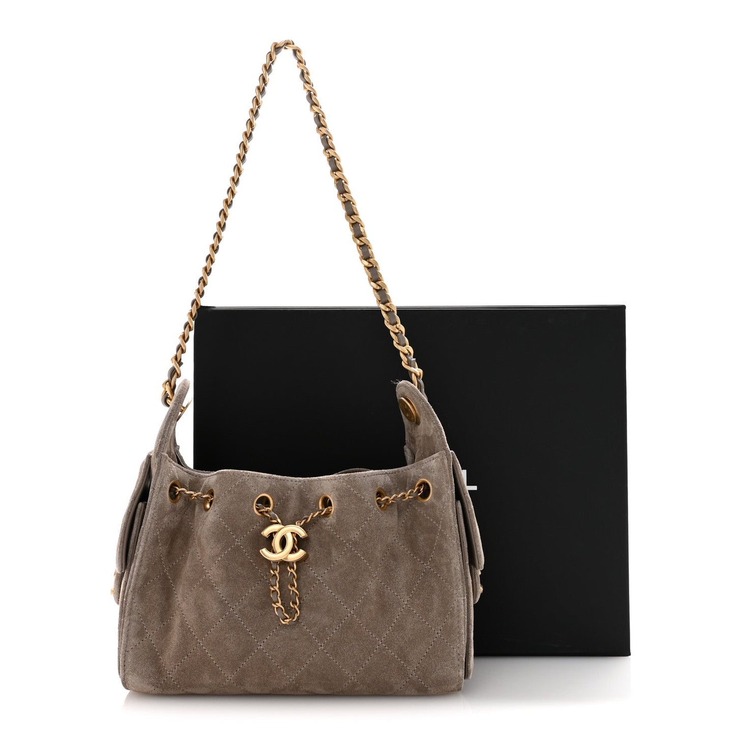 Suede Quilted Mini Chanel 25 Handbag Dark Grey