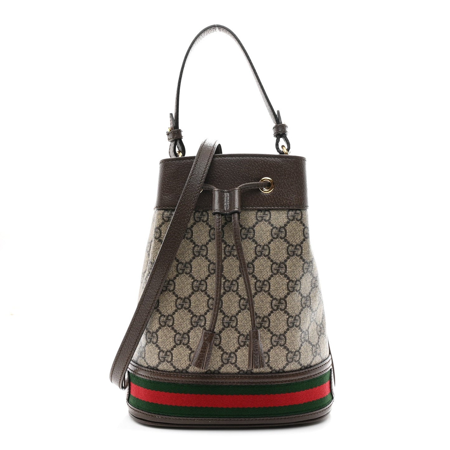 GG Supreme Monogram Web Small Ophidia Bucket Bag Brown