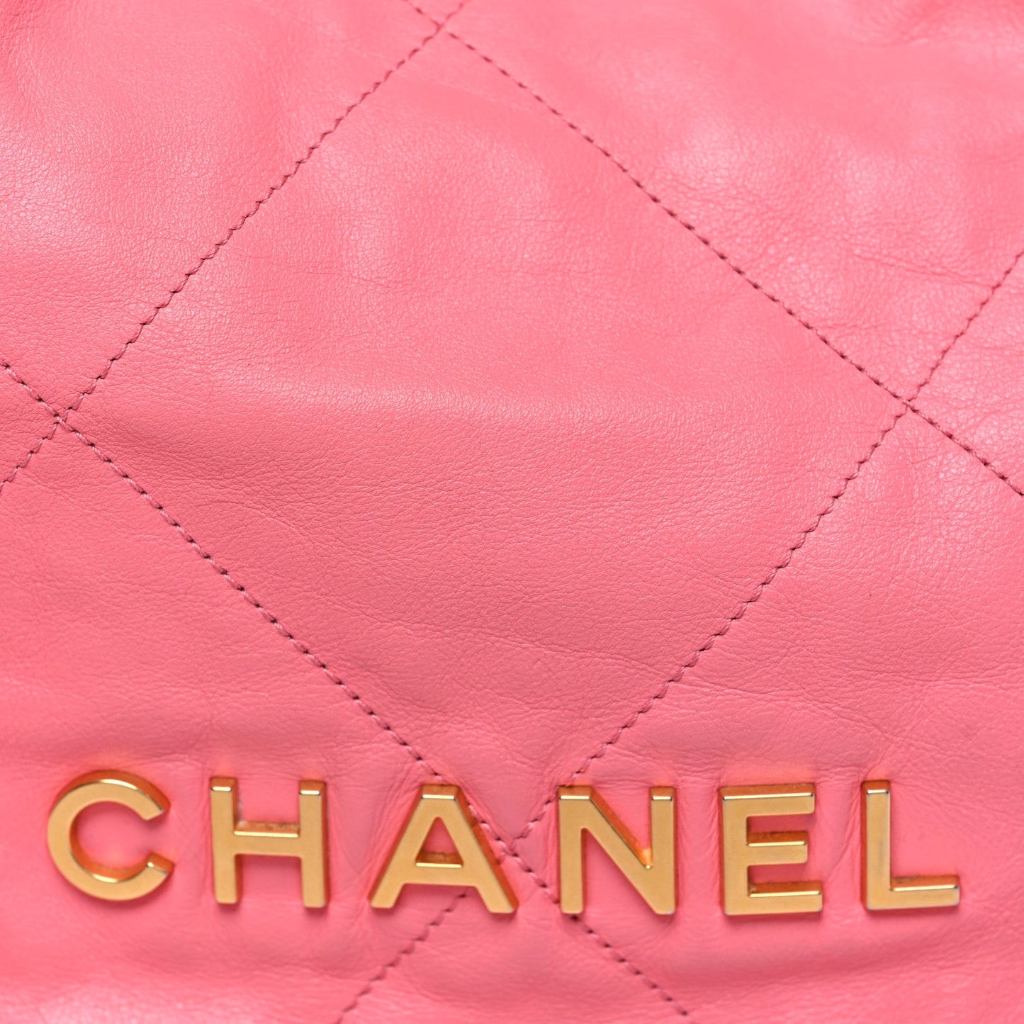 Shiny Calfskin Quilted Chanel 22 Drawstring Bag Coral Pink