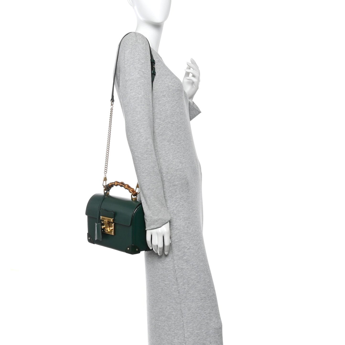 Azalea Calfskin Small Padlock Bamboo Shoulder Bag Vintage Green