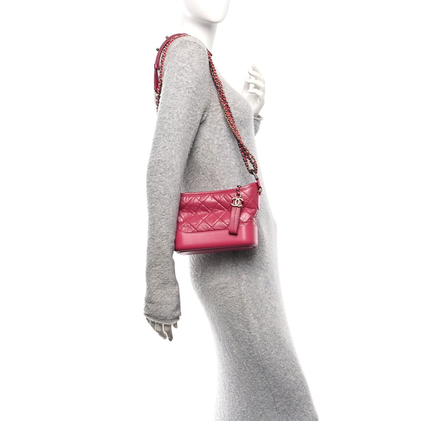 Aged Calfskin Quilted Small Gabrielle Hobo Fuchsia