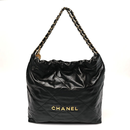 Shiny Calfskin Quilted Chanel 22 Black