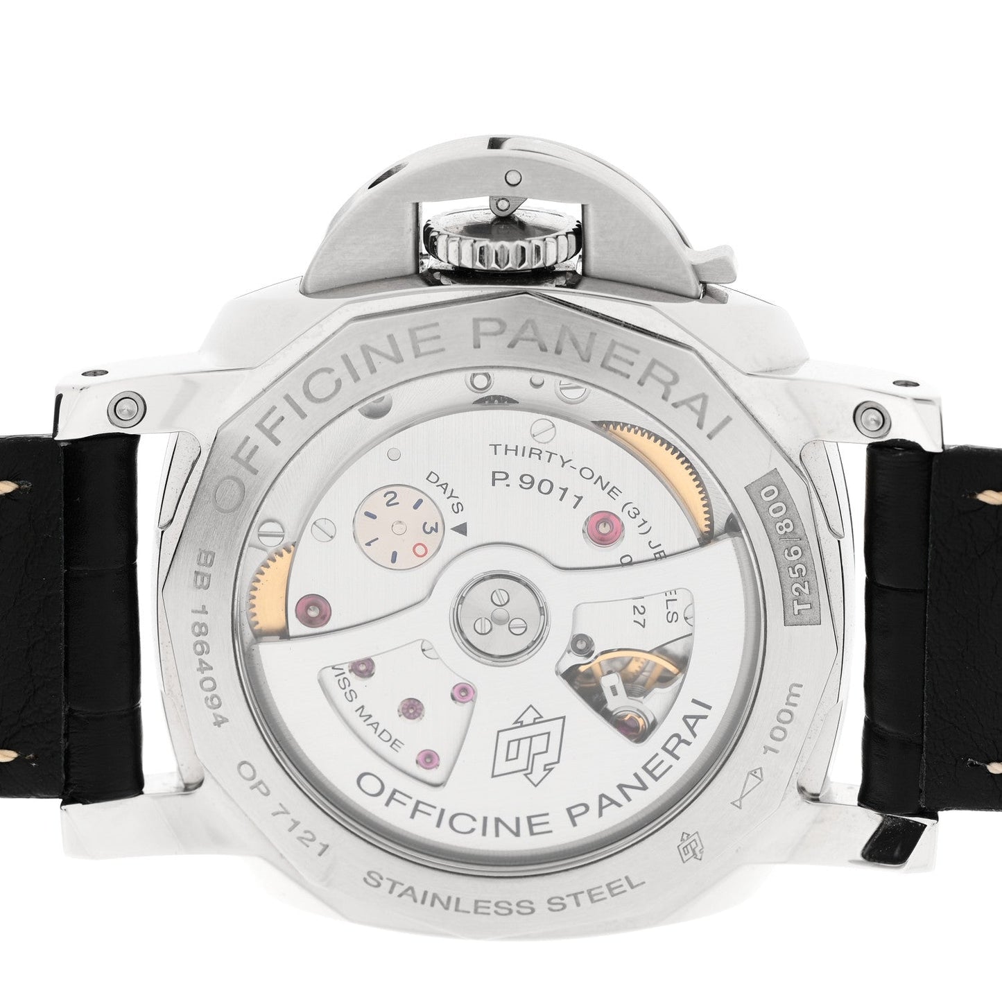 Stainless Steel Alligator 42mm Luminor 1950 3 Days GMT Automatic Watch Black PAM01535
