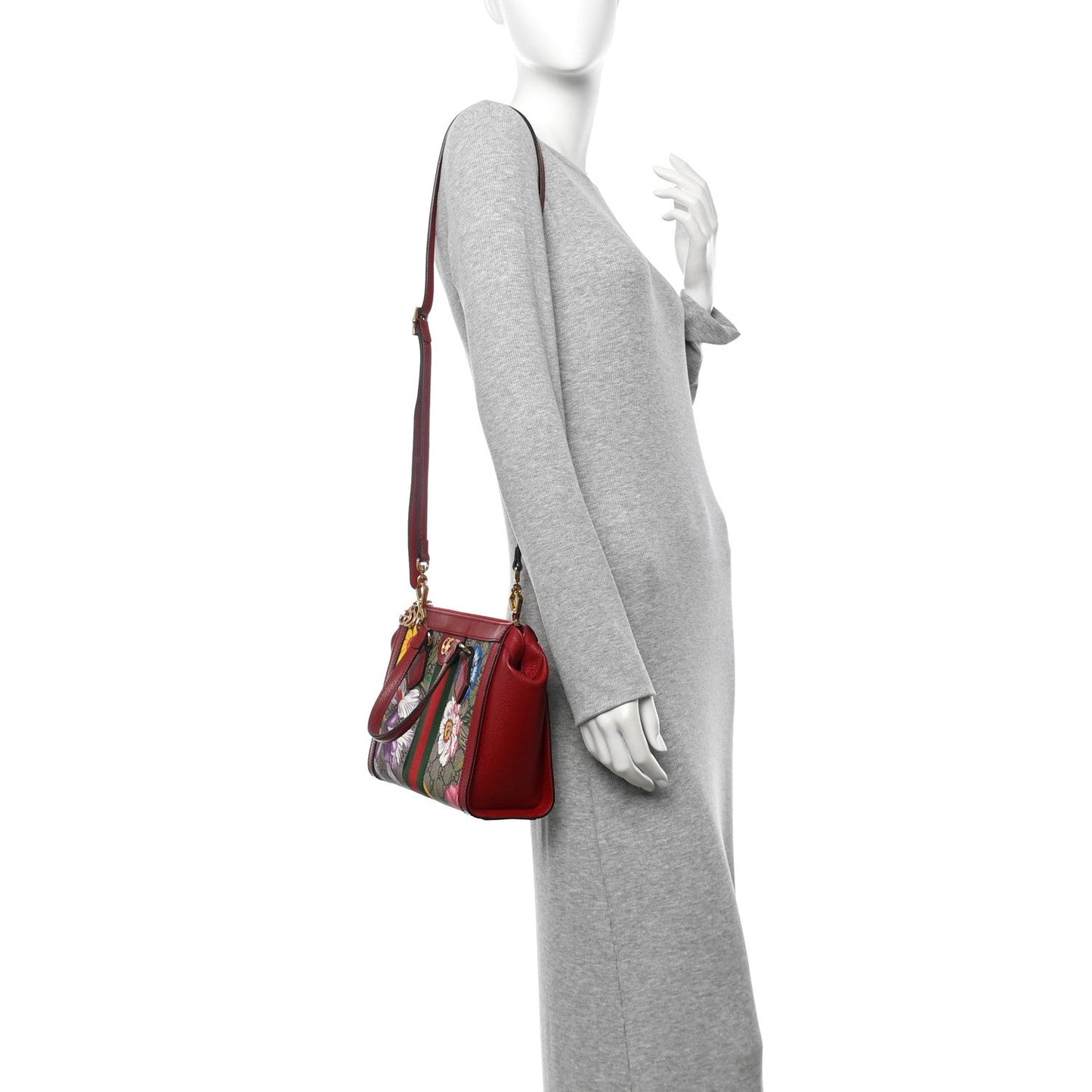 GG Supreme Monogram Flora Web Small Ophidia Tote Bag Red