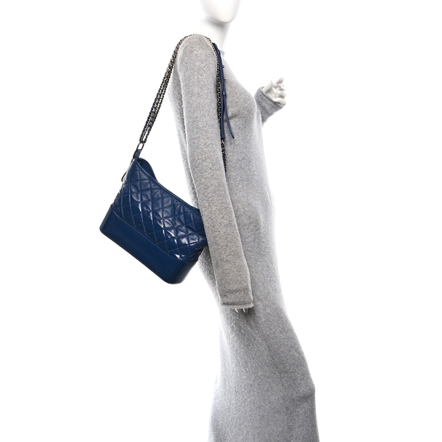 Patent Goatskin Quilted Medium Gabrielle Hobo Blue