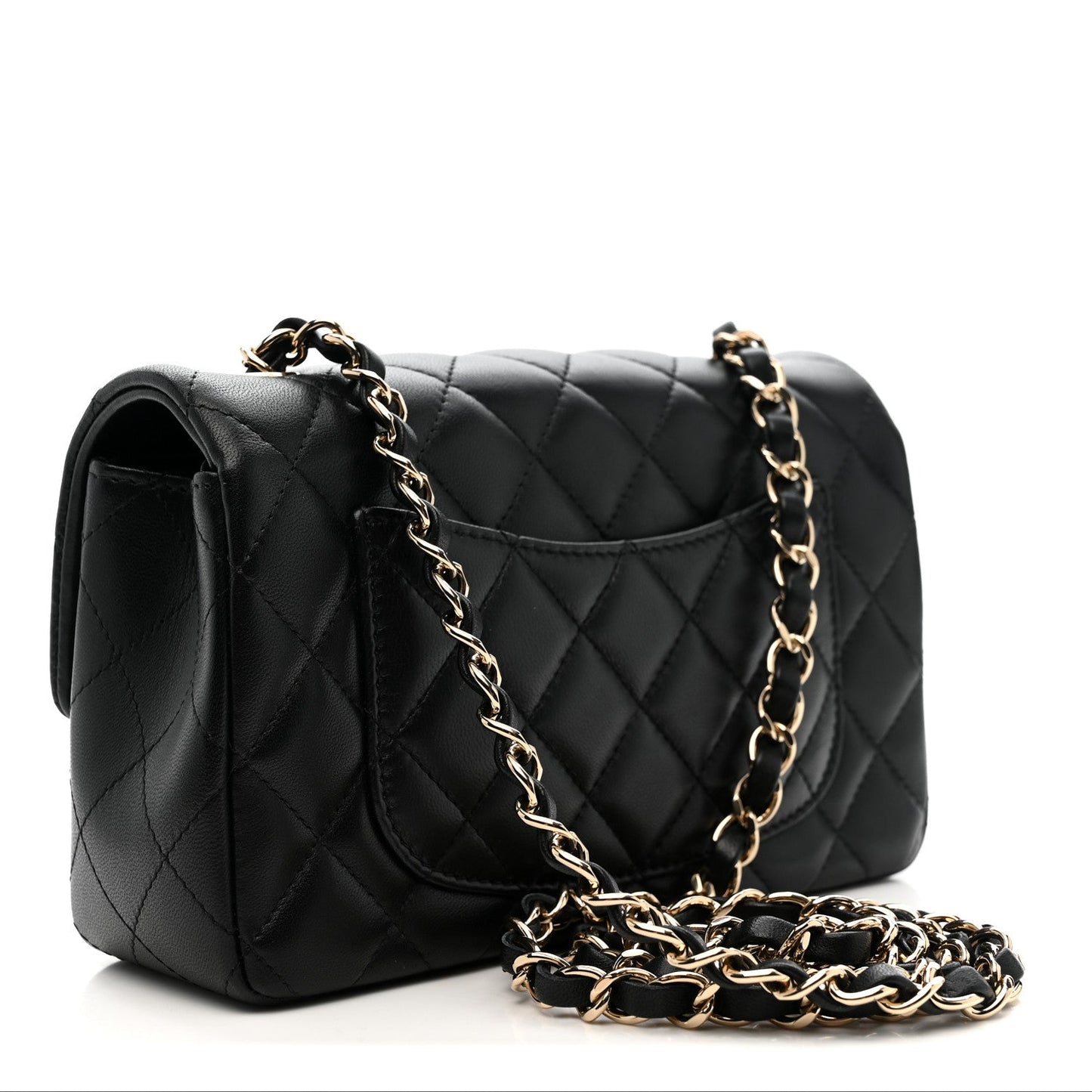 Lambskin Quilted Mini Rectangular Flap Black