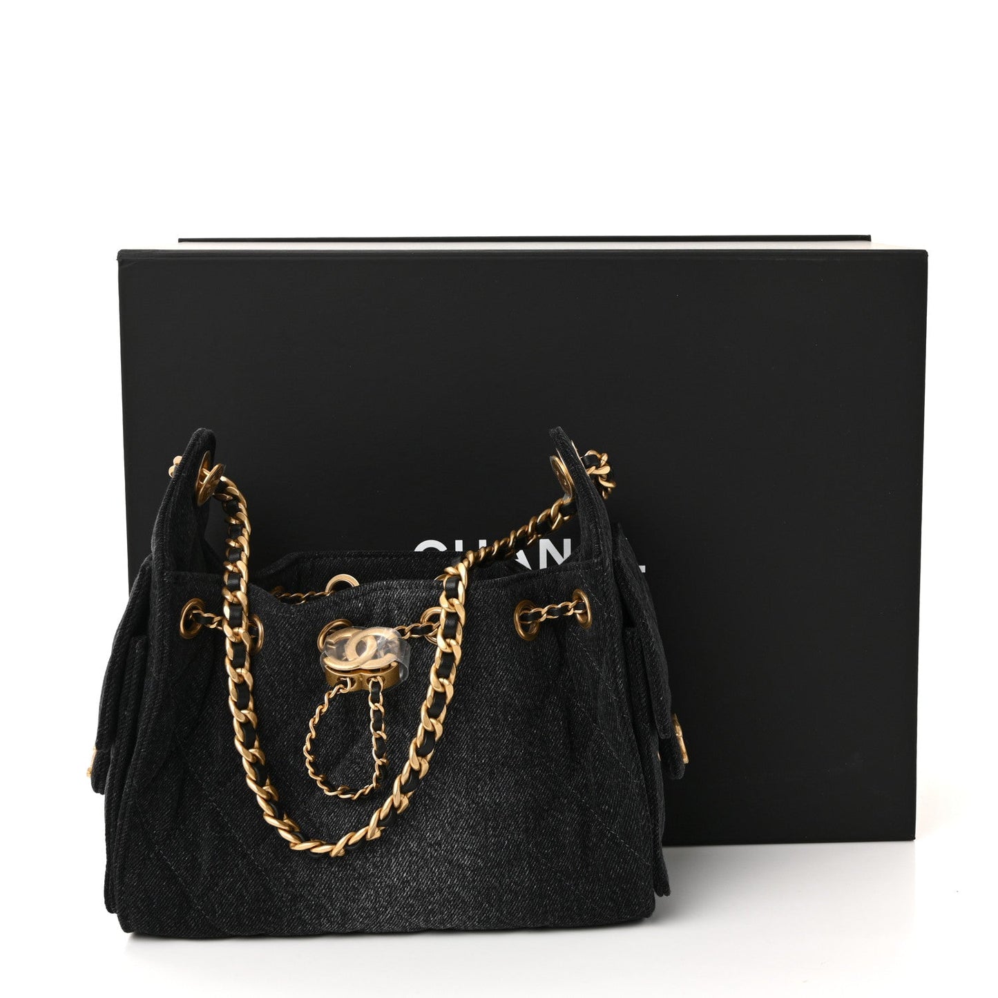 Washed Denim Quilted Mini Chanel 25 Handbag Black