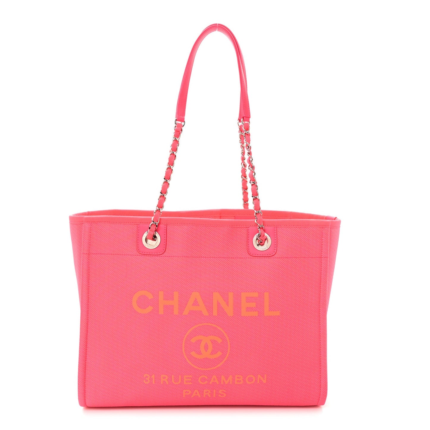Mixed Fibers Calfskin Medium Deauville Tote Pink Orange