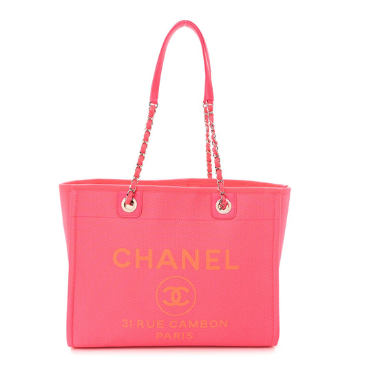Mixed Fibers Calfskin Medium Deauville Tote Pink Orange