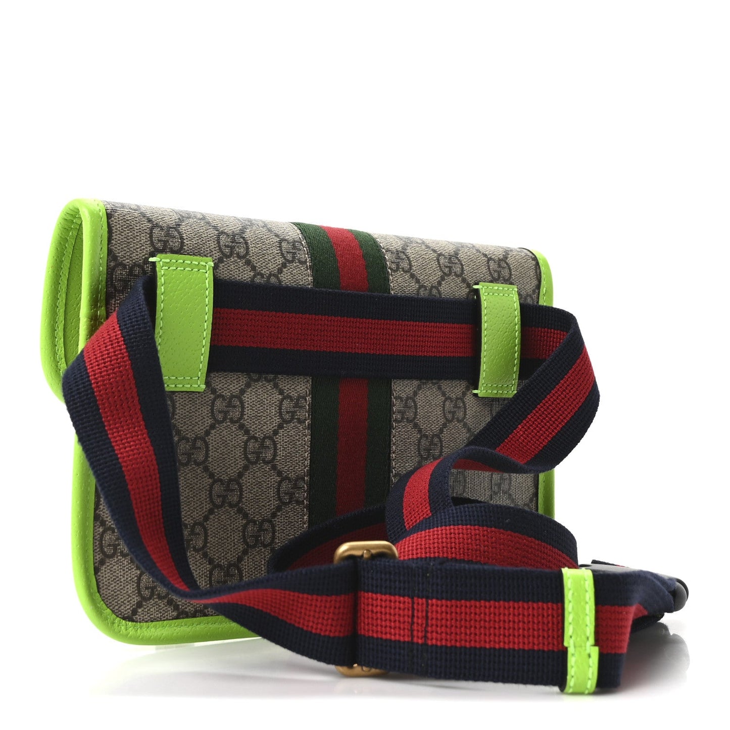 GG Supreme Monogram Web Small Ophidia Belt Bag Beige Ebony Electric Green
