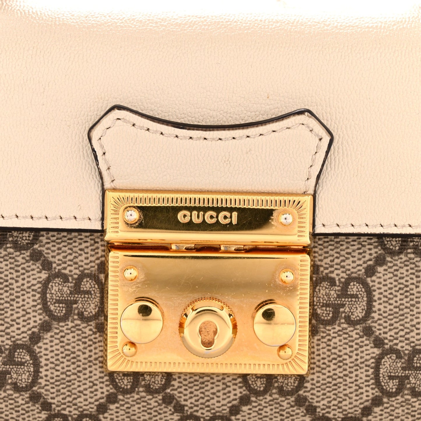 GG Supreme Monogram New Sakai Calfskin Mini Padlock Top Handle Shoulder Bag Beige Ebony Mystic White Sun Oil