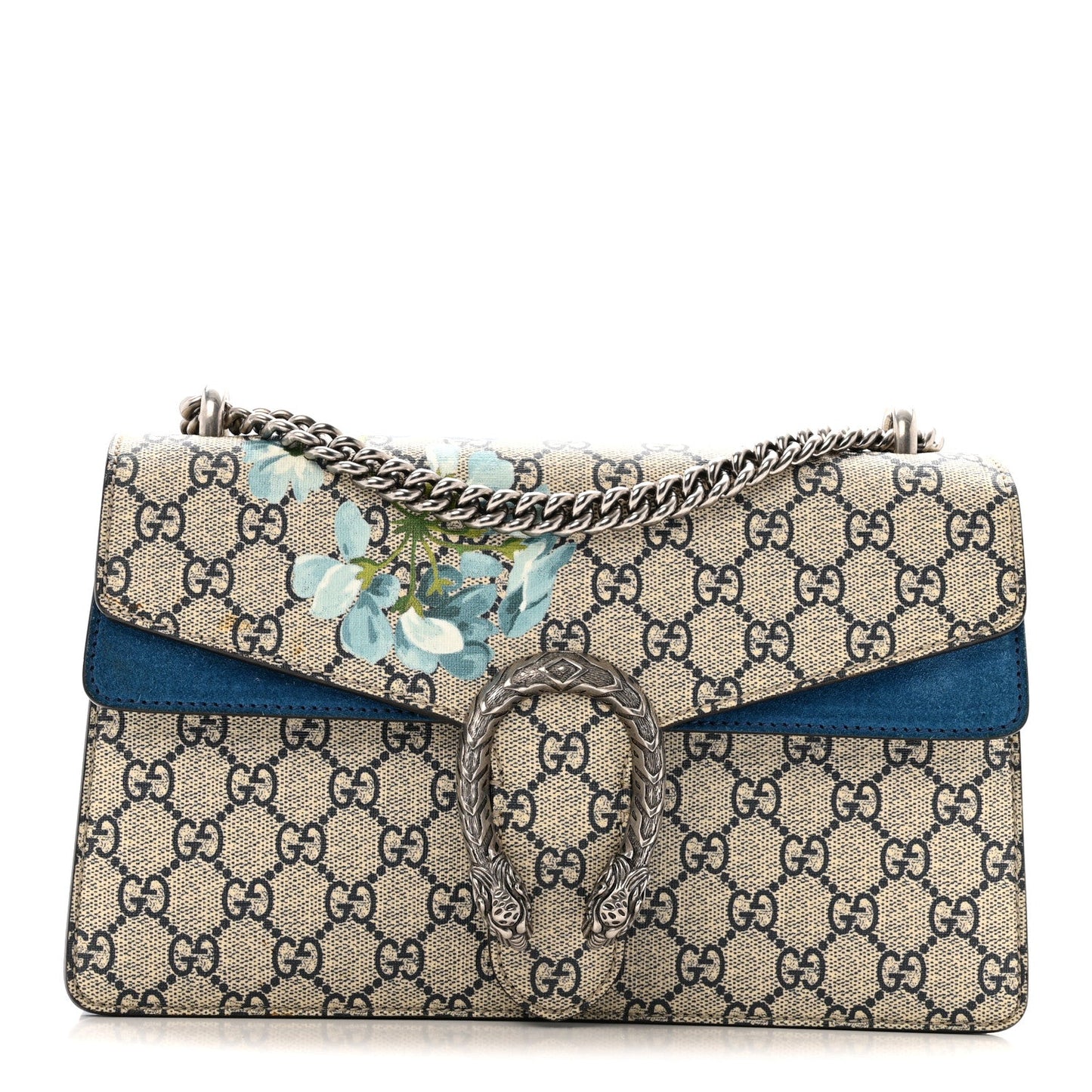 GG Supreme Monogram Blooms Small Dionysus Shoulder Bag Beige Navy Vintage Blue