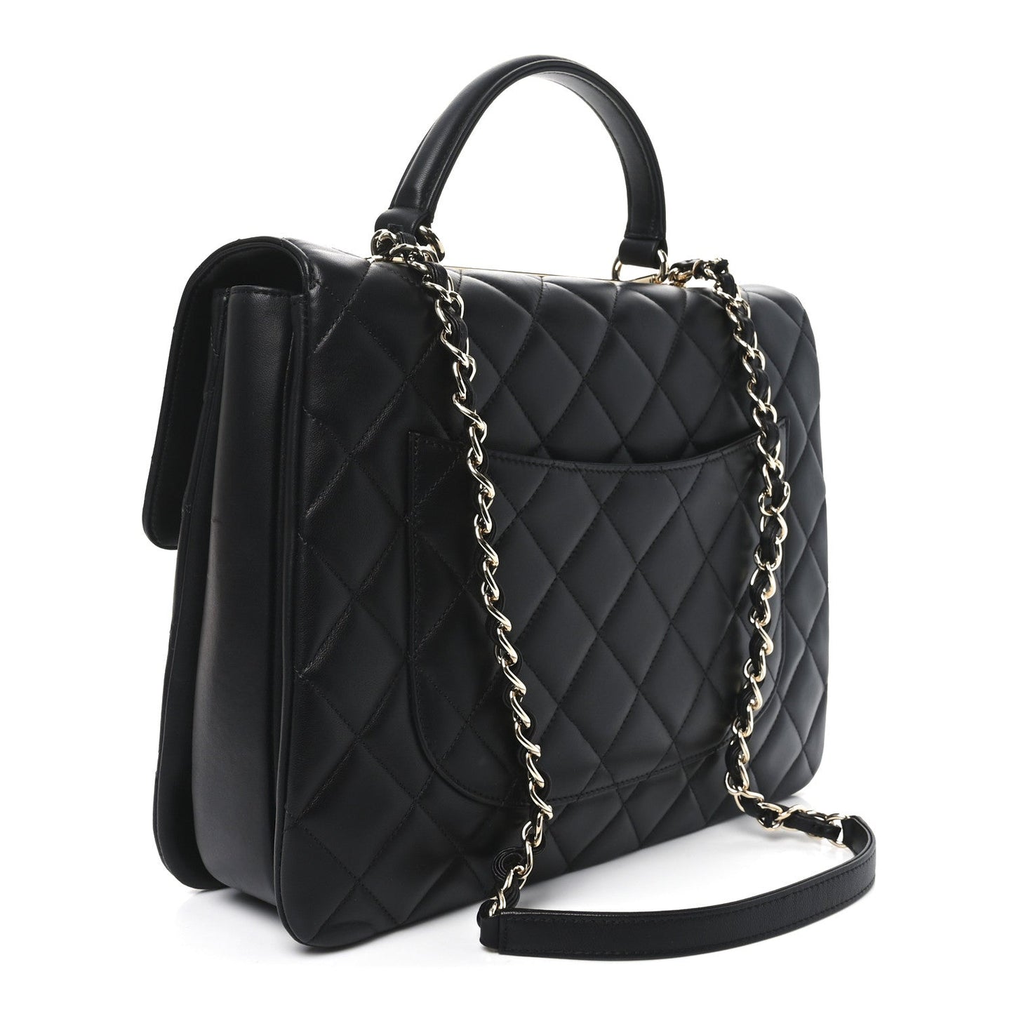 Lambskin Quilted Large Trendy CC Dual Handle Flap Bag Black