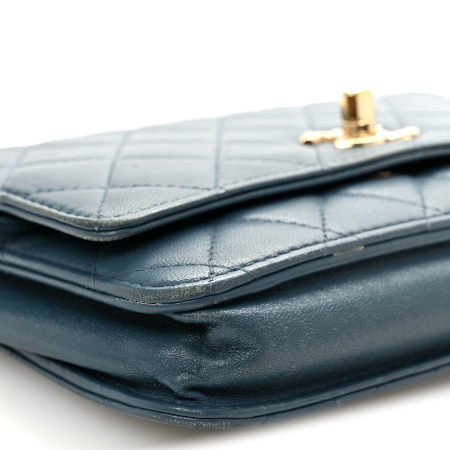 Lambskin Quilted Trendy CC Wallet On Chain WOC Blue