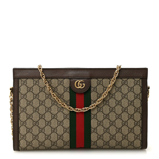GG Supreme Monogram Web Medium Ophidia Chain Shoulder Bag Brown