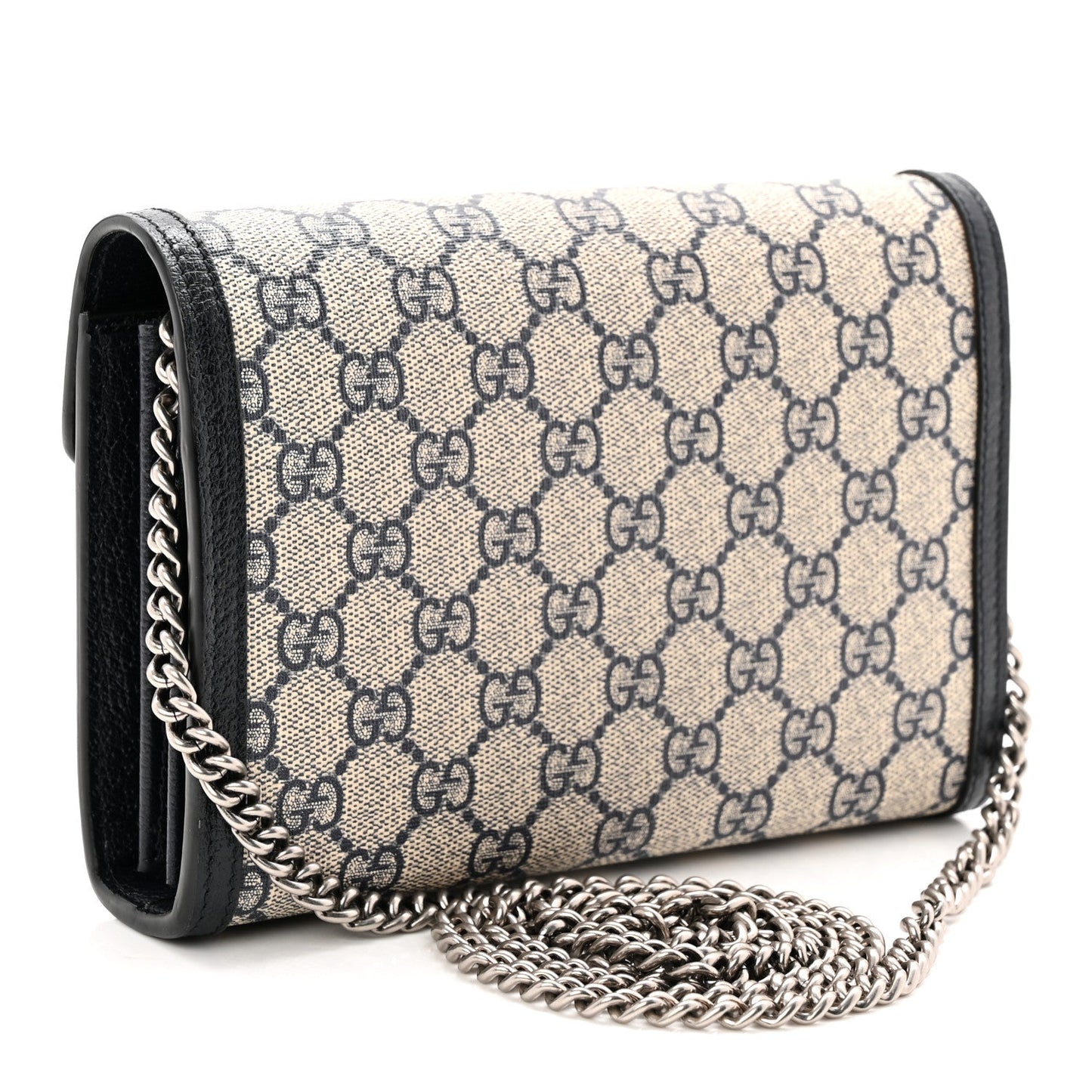 GG Supreme Monogram Textured Dollar Calfskin Mini Dionysus Chain Wallet Beige Blue