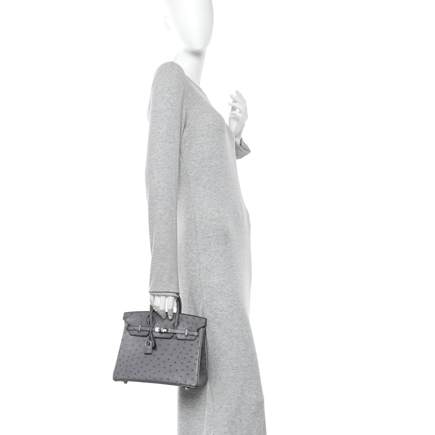 Ostrich Birkin 25 Gris Agate