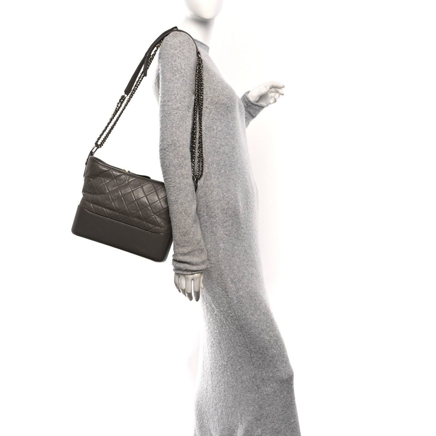 Aged Calfskin Quilted Medium Gabrielle Hobo Grey