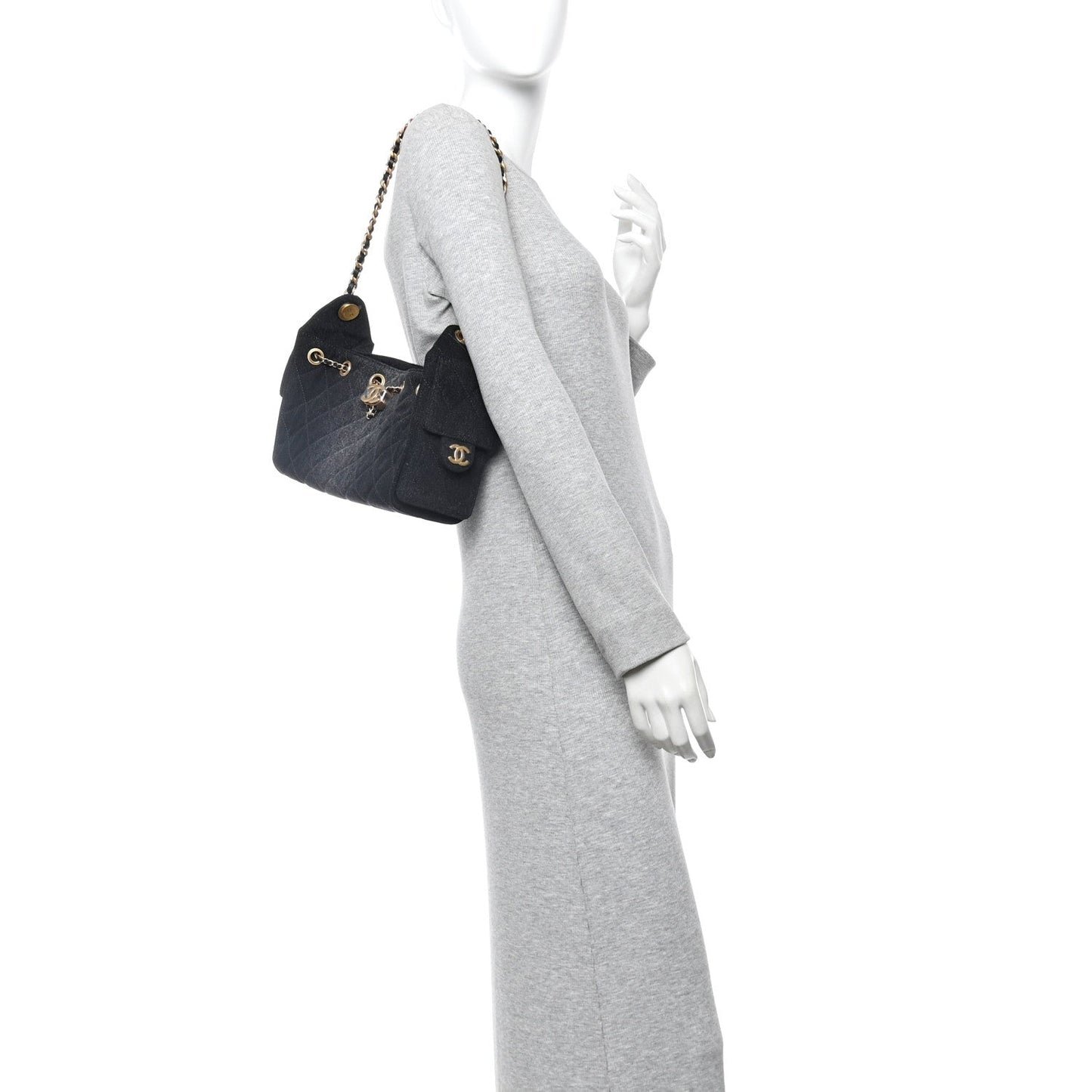 Washed Denim Quilted Mini Chanel 25 Handbag Black