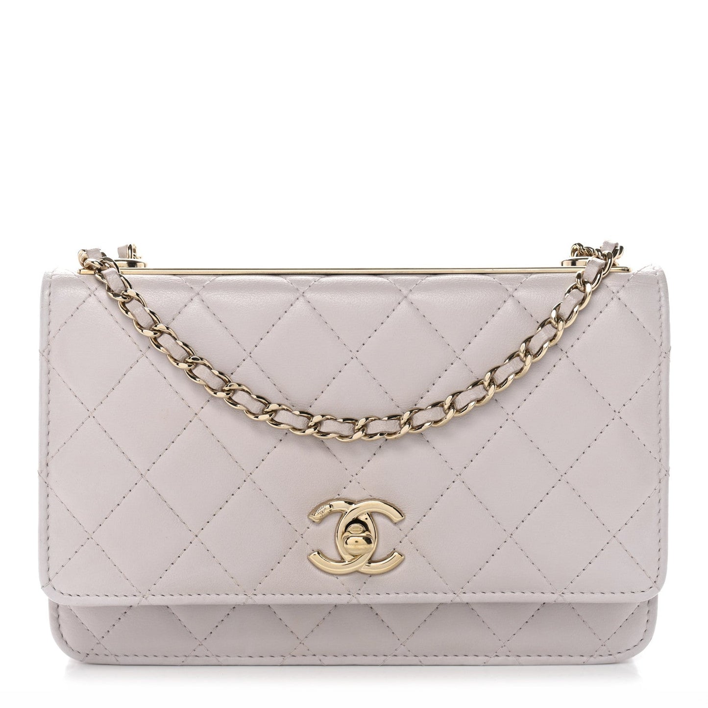 Lambskin Quilted Trendy CC Wallet On Chain WOC Lilac