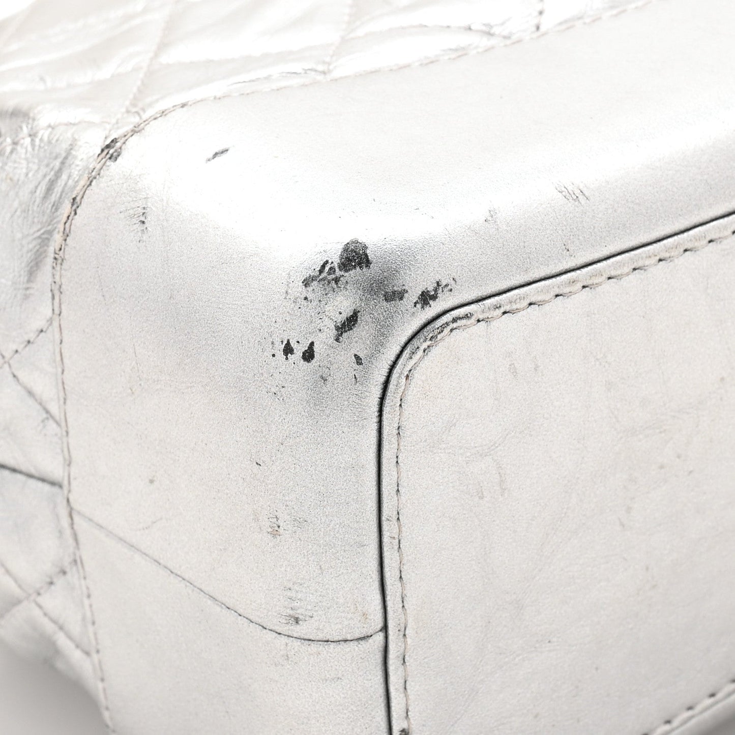 Metallic Crumpled Calfskin Quilted Small Gabrielle Backpack Silver