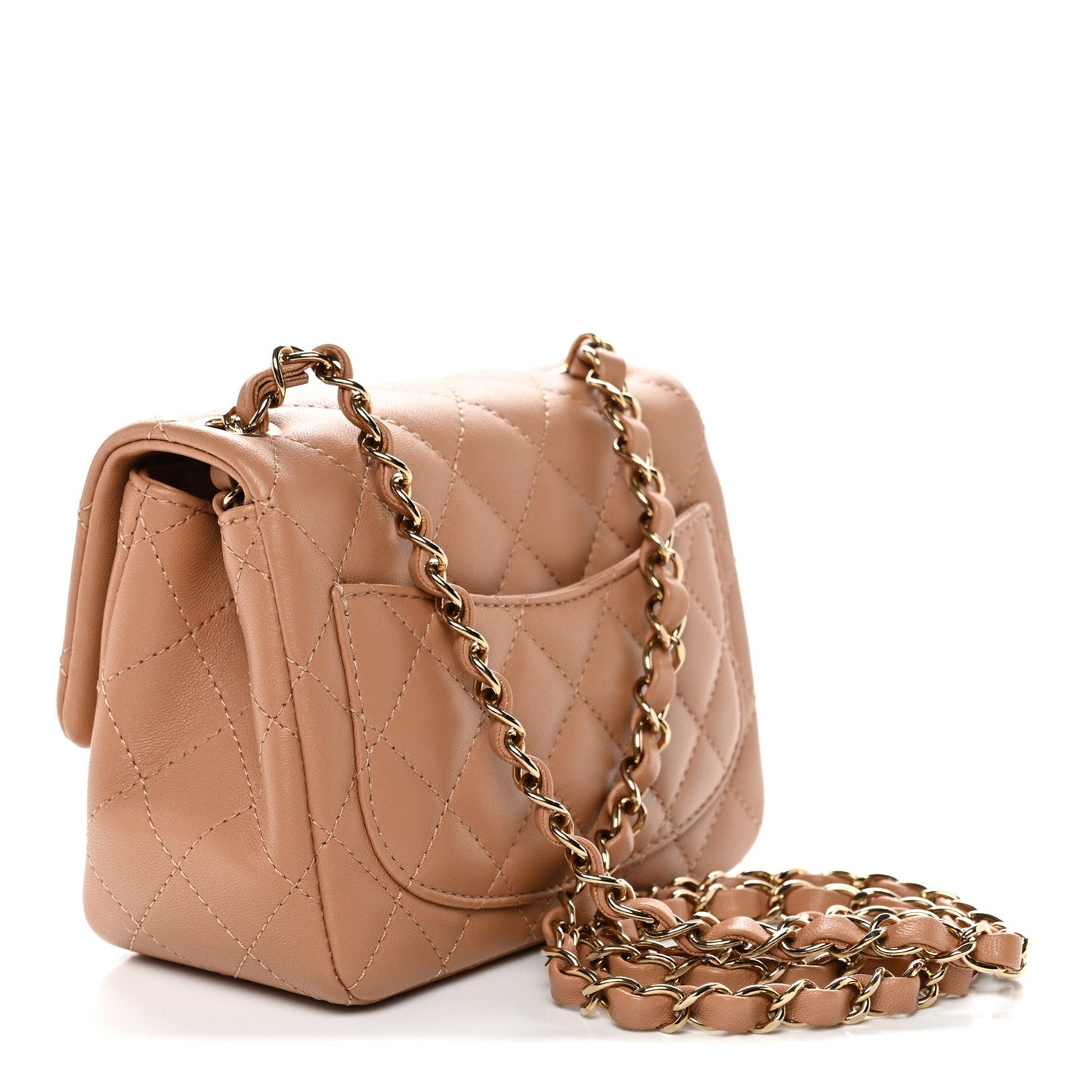 Lambskin Quilted Mini Square Flap Brown