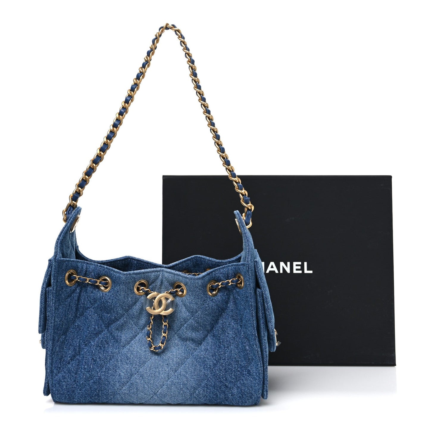 Washed Denim Quilted Mini Chanel 25 Handbag Blue