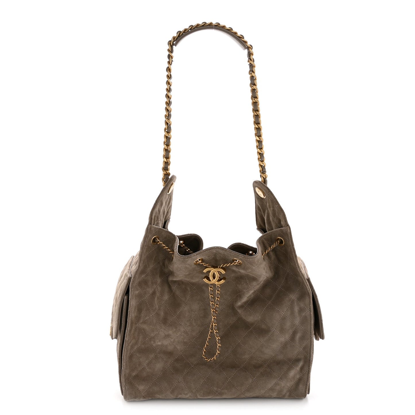 Suede Quilted Medium Chanel 25 Handbag Grey