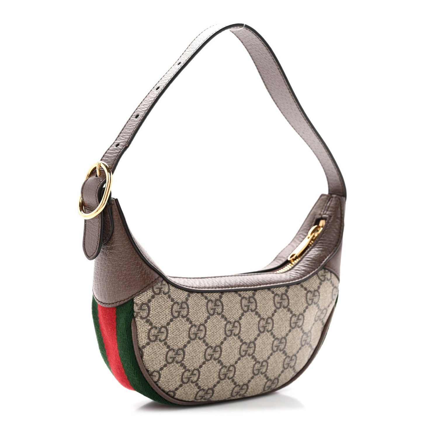 GG Supreme Monogram Textured Calfskin Web Mini Ophidia Half Moon Hobo Beige Ebony New Acero