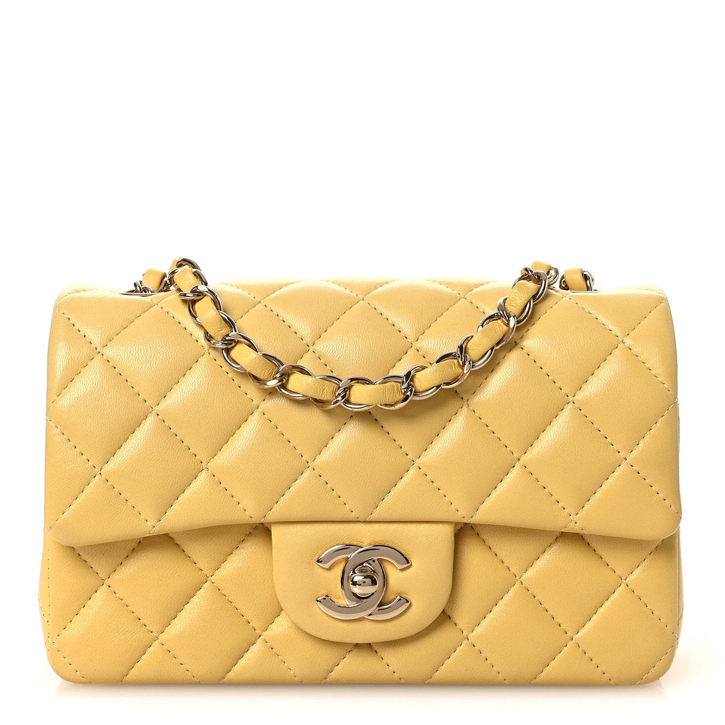 Lambskin Quilted Mini Rectangular Flap Yellow
