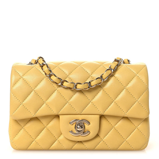 Lambskin Quilted Mini Rectangular Flap Yellow