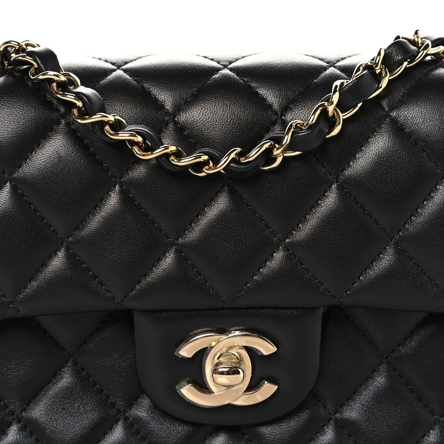 Lambskin Quilted Mini Rectangular Flap Black