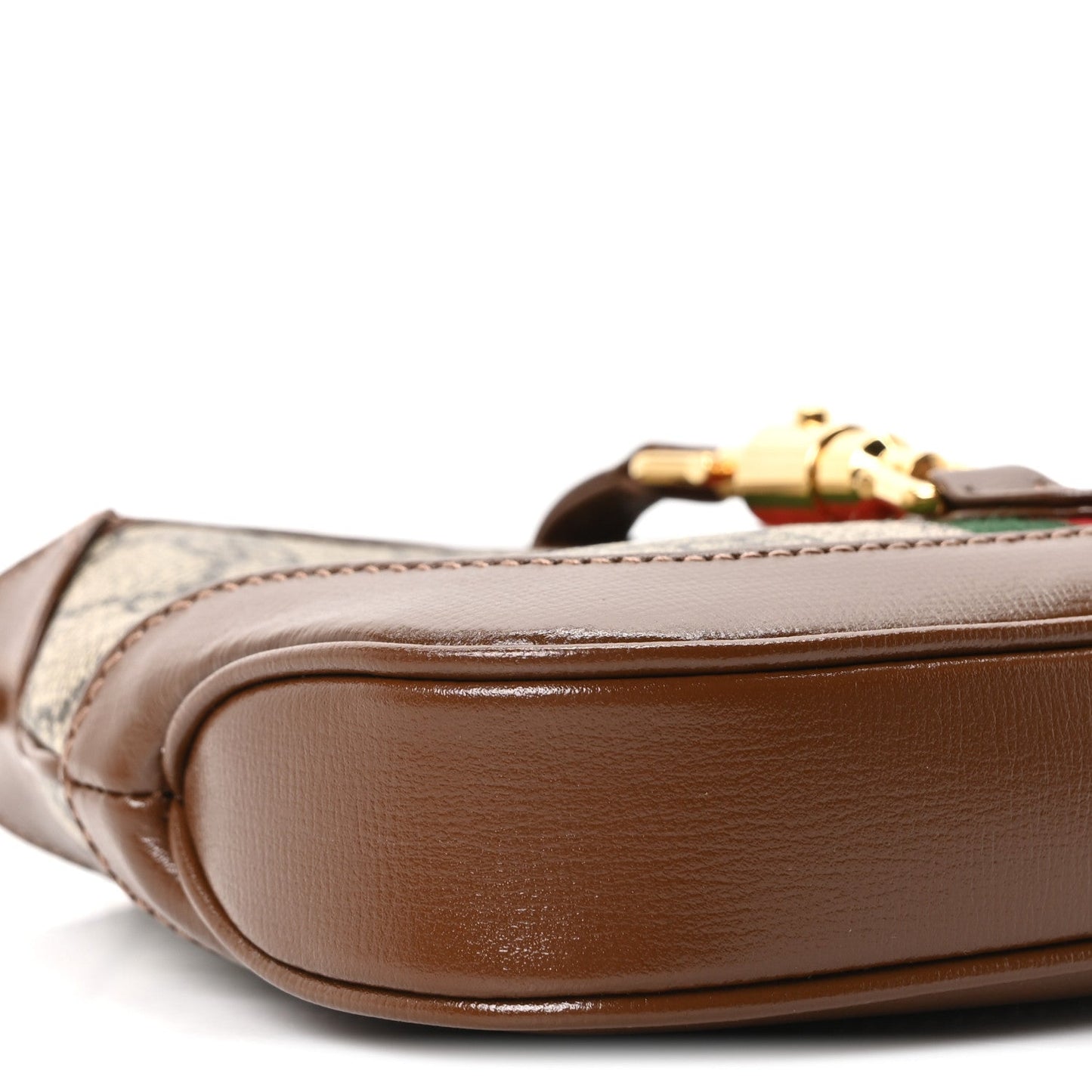 GG Supreme Monogram Azalea Calfskin Web Mini Jackie 1961 Hobo Beige Ebony Brown Sugar