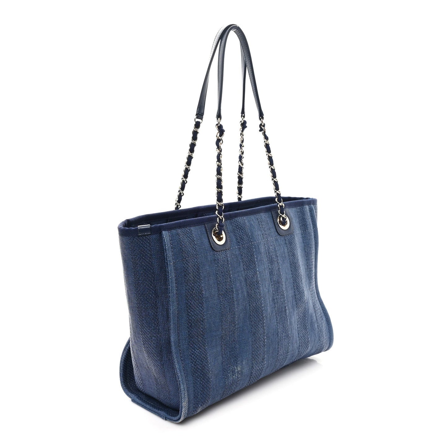 Mixed Fibers Striped Small Deauville Tote Navy Blue