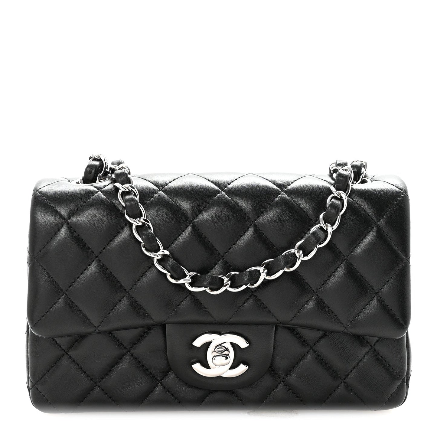 Lambskin Quilted Mini Rectangular Flap Black