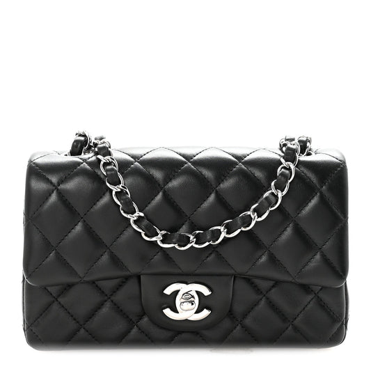 Lambskin Quilted Mini Rectangular Flap Black