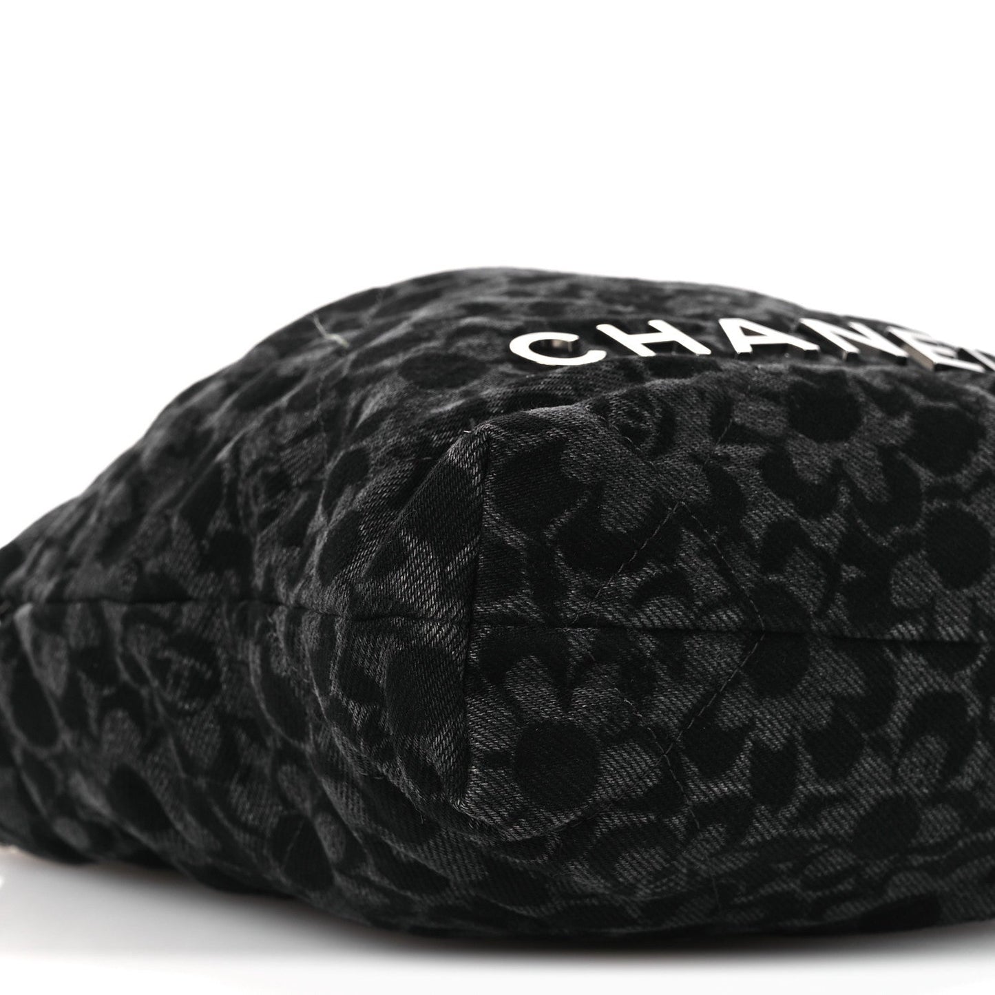 Denim Quilted Floral Print Mini Chanel 22 Black Grey
