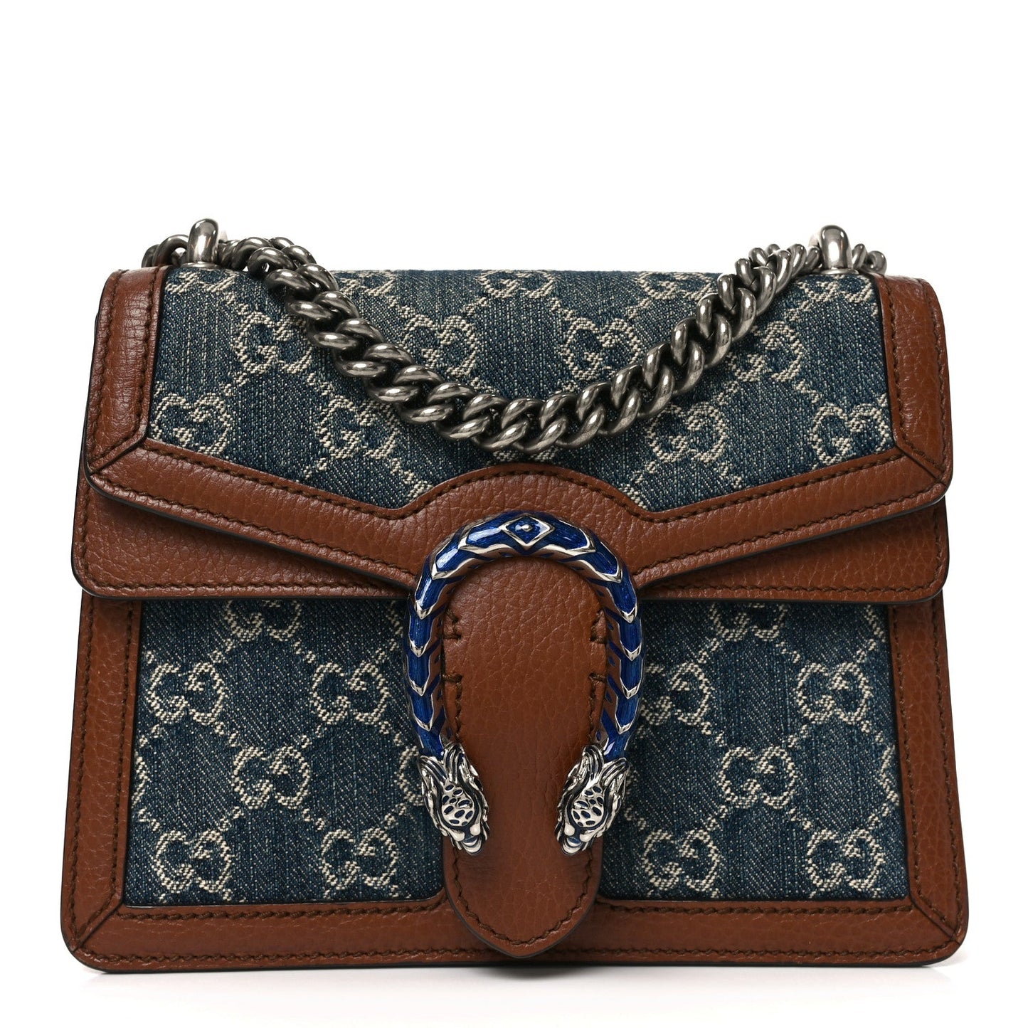 New Denim GG Monogram Dollar Calfskin Enamel Mini Dionysus Shoulder Bag Blue Tea Cuir Epilog Electric Blue