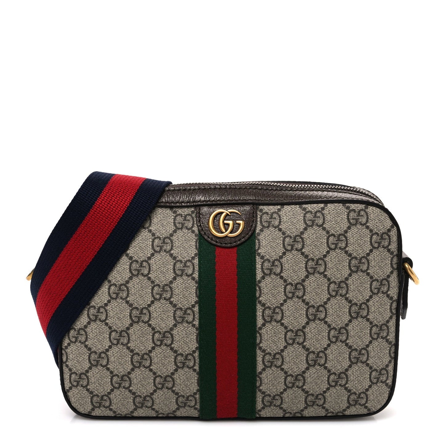 GG Supreme Monogram Textured Dollar Calfskin Web Ophidia Wristlet Shoulder Bag Beige Ebony New Acero