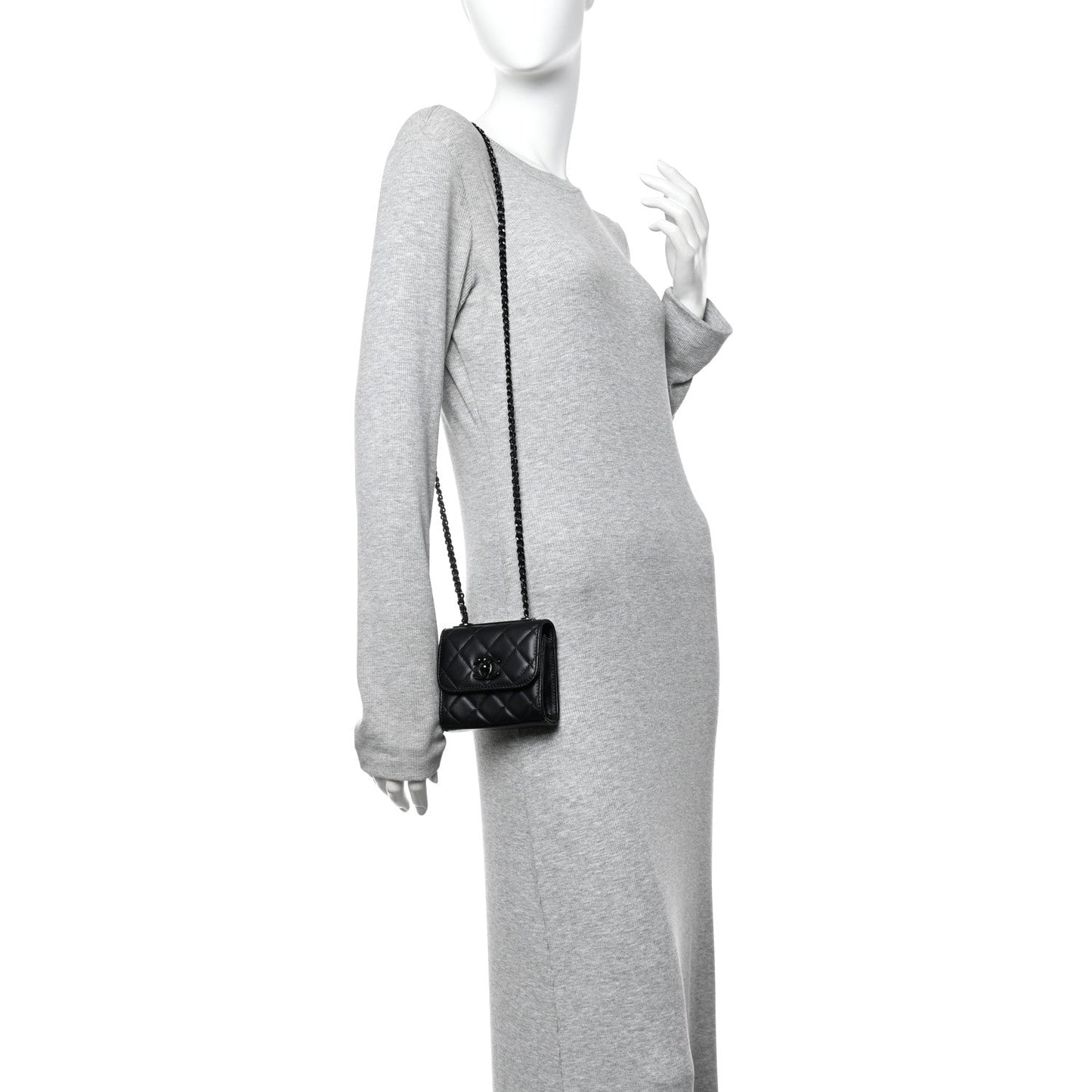 Lambskin Quilted Mini Trendy CC Clutch With Chain So Black