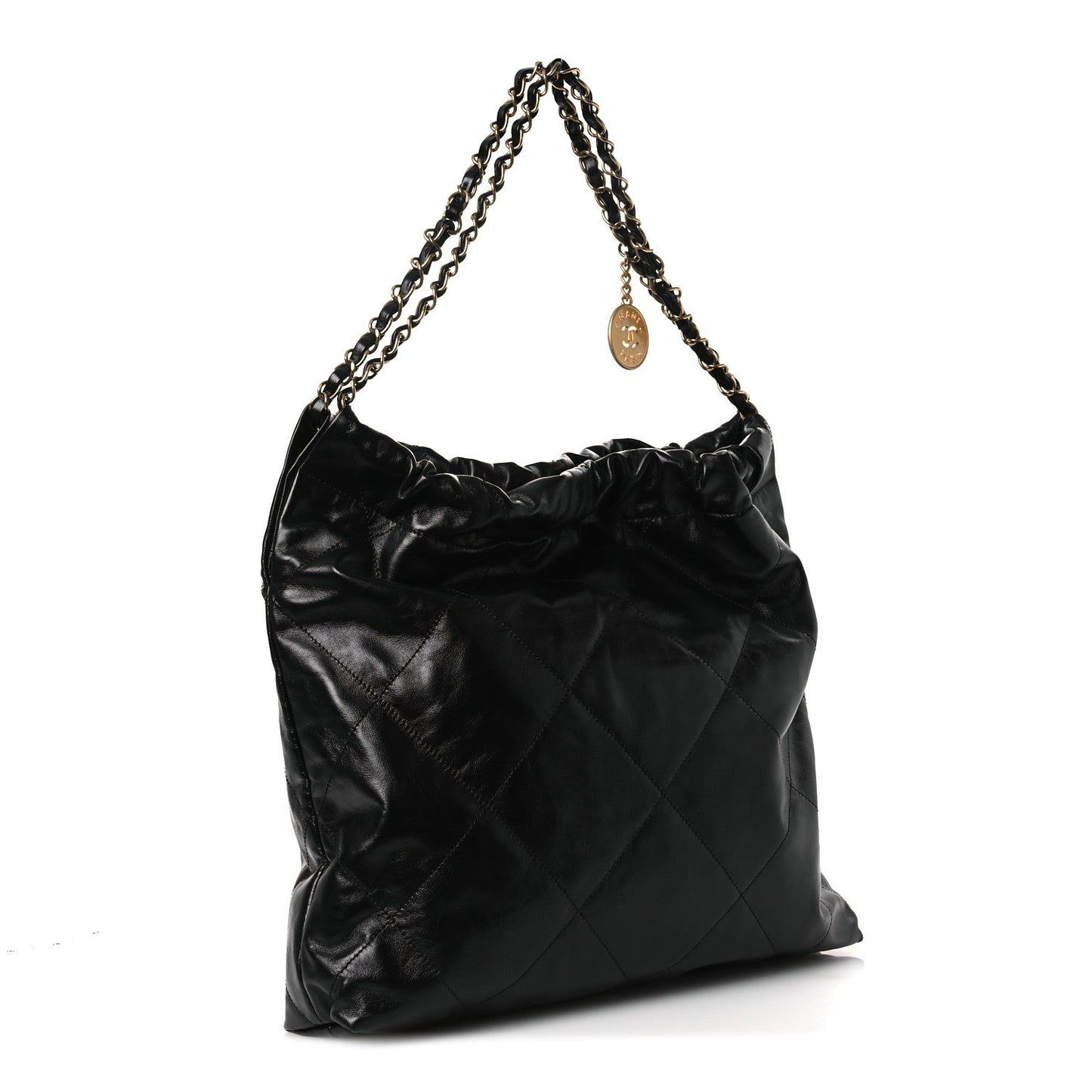 Shiny Calfskin Quilted Chanel 22 Black White