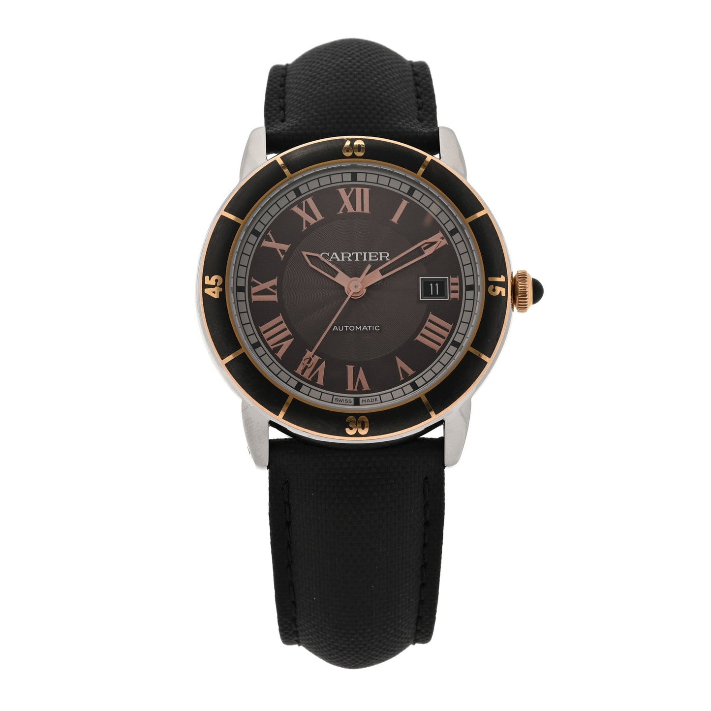 Stainless Steel 18K Pink Gold Fabric 42mm Ronde Croisiere De Cartier Automatic Watch Grey