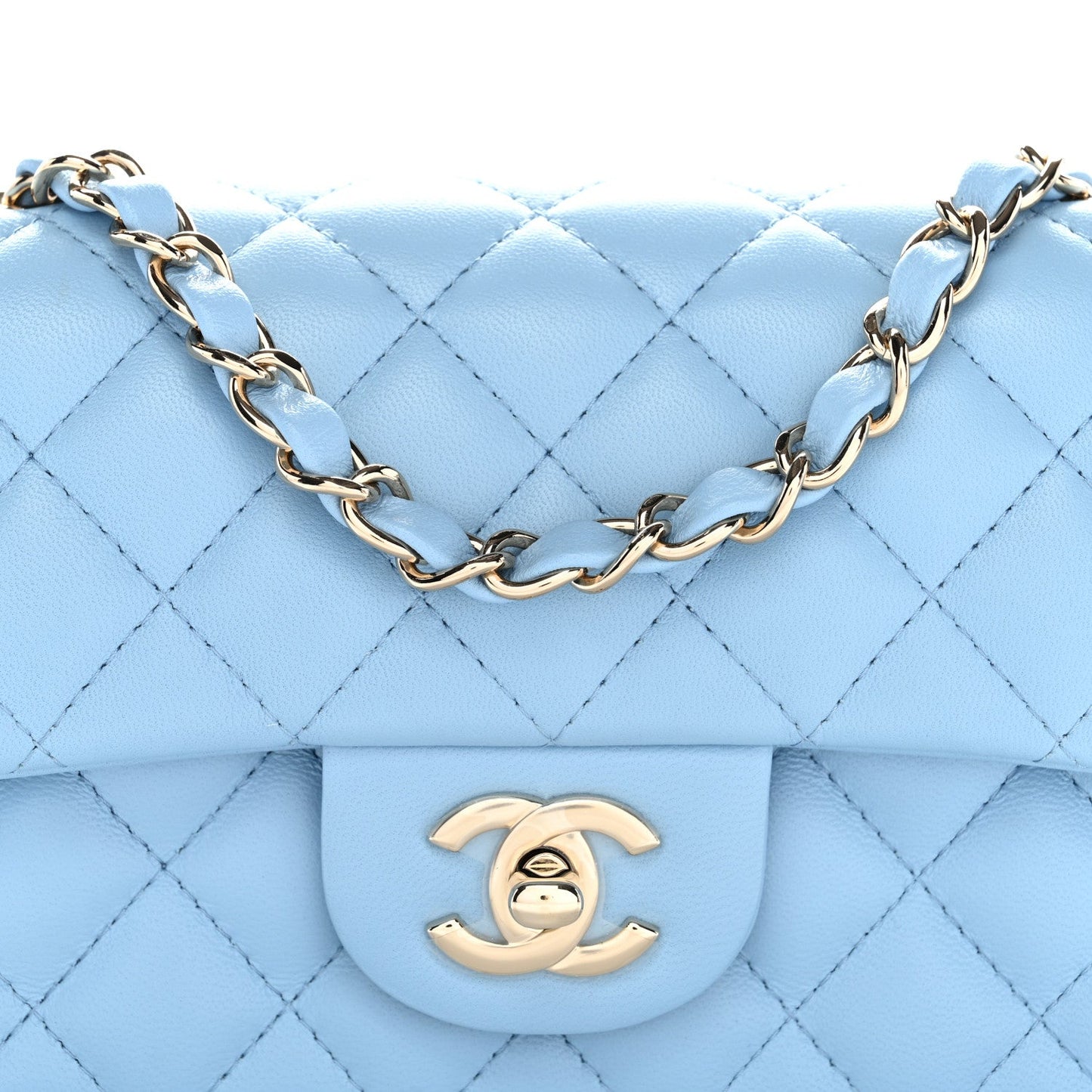 Lambskin Quilted Mini Rectangular Flap Light Blue