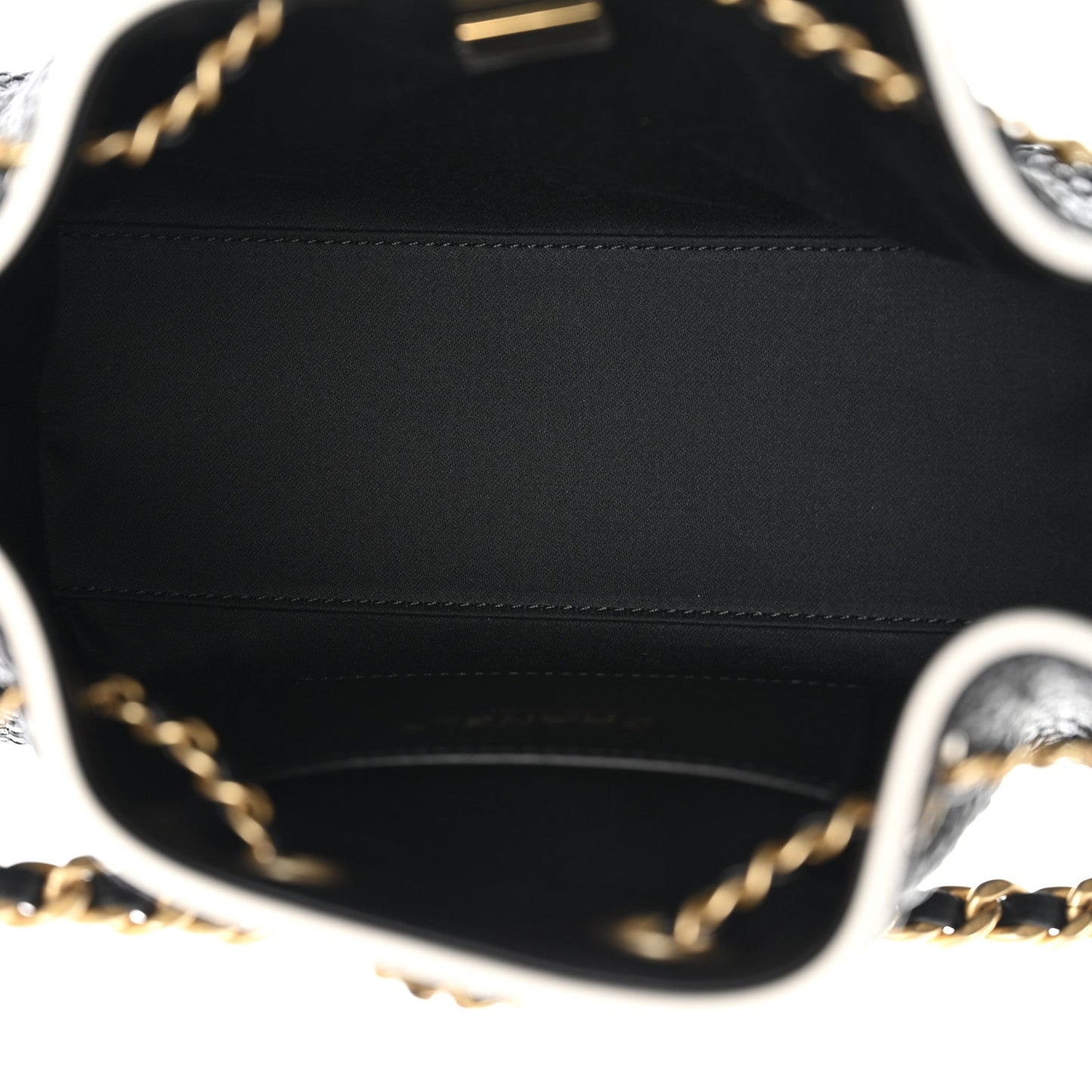 Braided Raffia Calfskin Quilted Mini Chanel 25 Handbag Black White