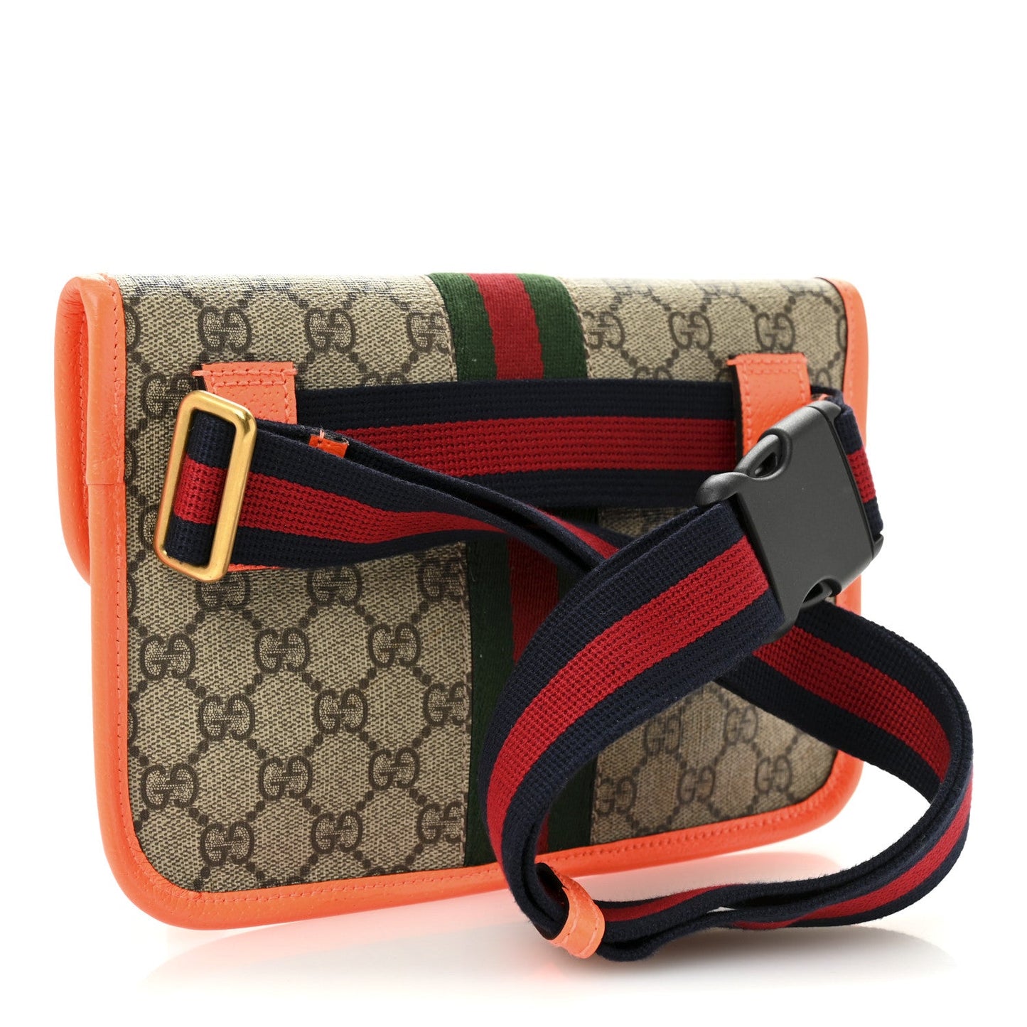 GG Supreme Monogram Web Small Ophidia Belt Bag Beige Ebony Orange Fluo