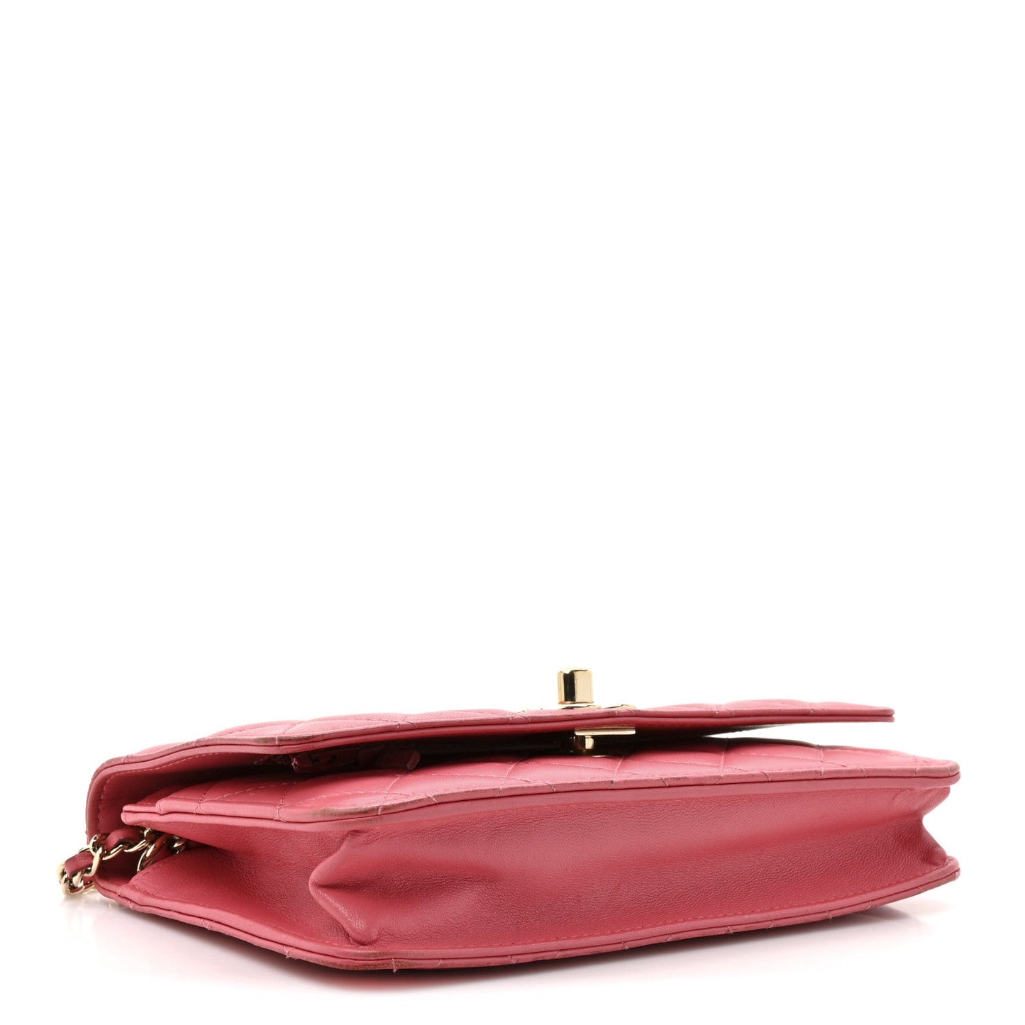 Lambskin Quilted Trendy CC Wallet On Chain WOC Bright Pink