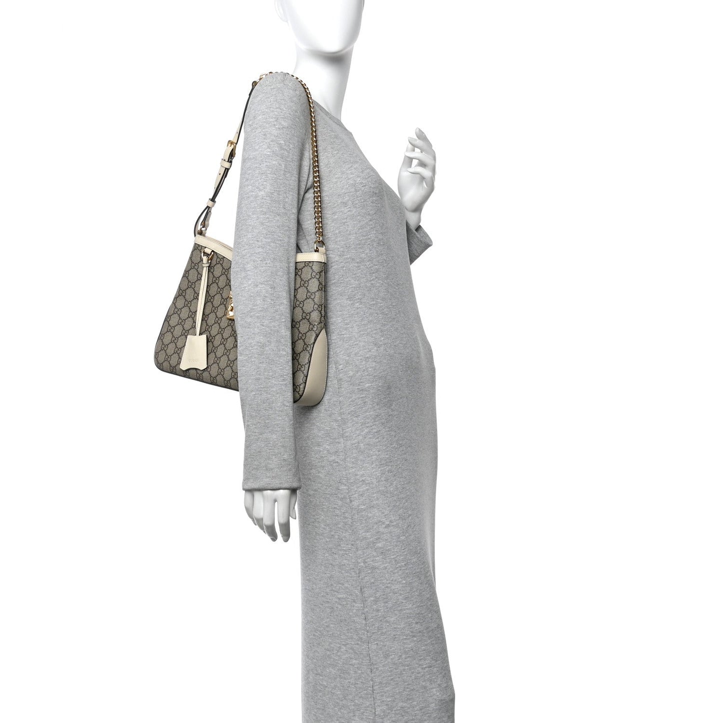 GG Supreme Monogram Moon Calfskin Medium Padlock Shoulder Bag Beige Ebony Mystic White