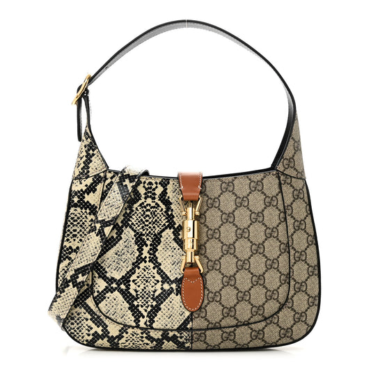 GG Supreme Monogram Snakeskin Small Jackie 1961 Hobo Beige Ebony
